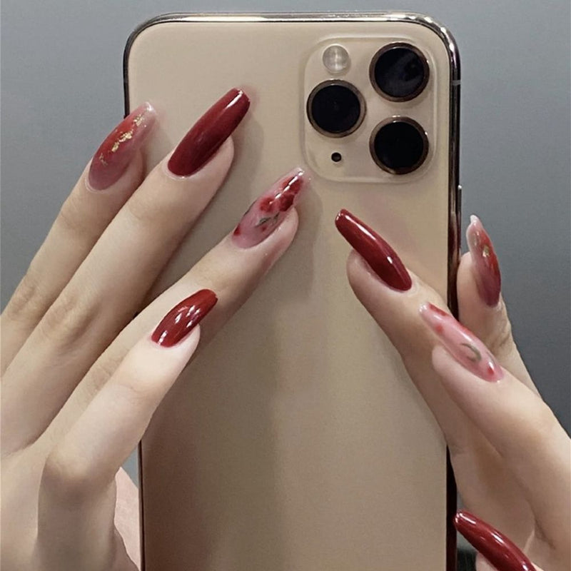 24 pçs/caixa charmosas unhas postiças, adesivas, cobertura completa, destacável, unhas acrílicas.