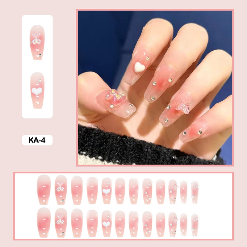 24 pçs/caixa de unhas postiças - Nail Art reutilizáveis - Unhas auto adesivas.