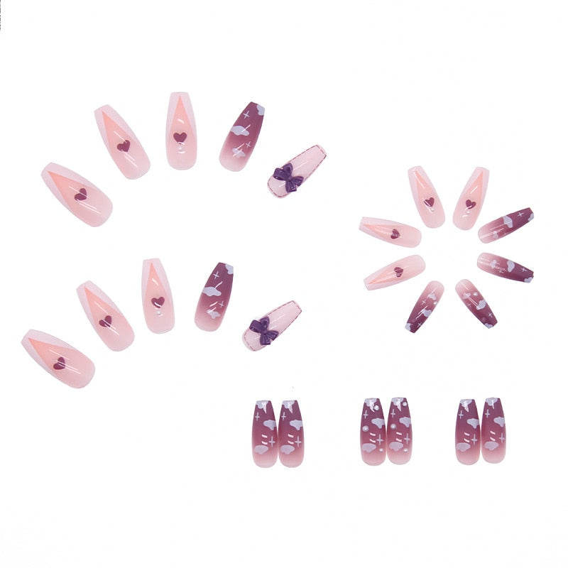 24 pçs/caixa de unhas postiças - Nail Art reutilizáveis - Unhas auto adesivas.