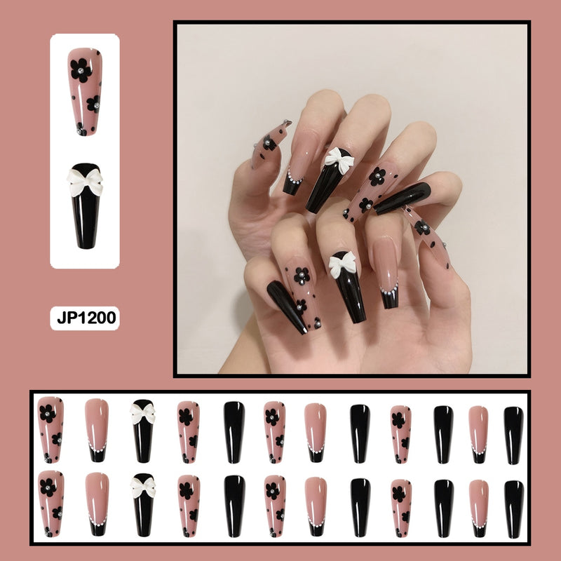 24 pçs/caixa de unhas postiças - Nail Art reutilizáveis - Unhas auto adesivas.