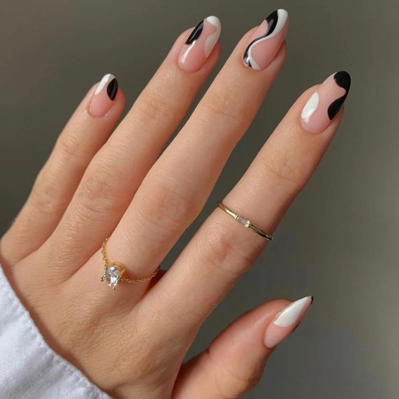 24 Pçs de Cabeça Oval de Unhas Postiças - Rosa Amêndoa. Unhas Falsas Artificiais Com Cola Cobertura Completa.