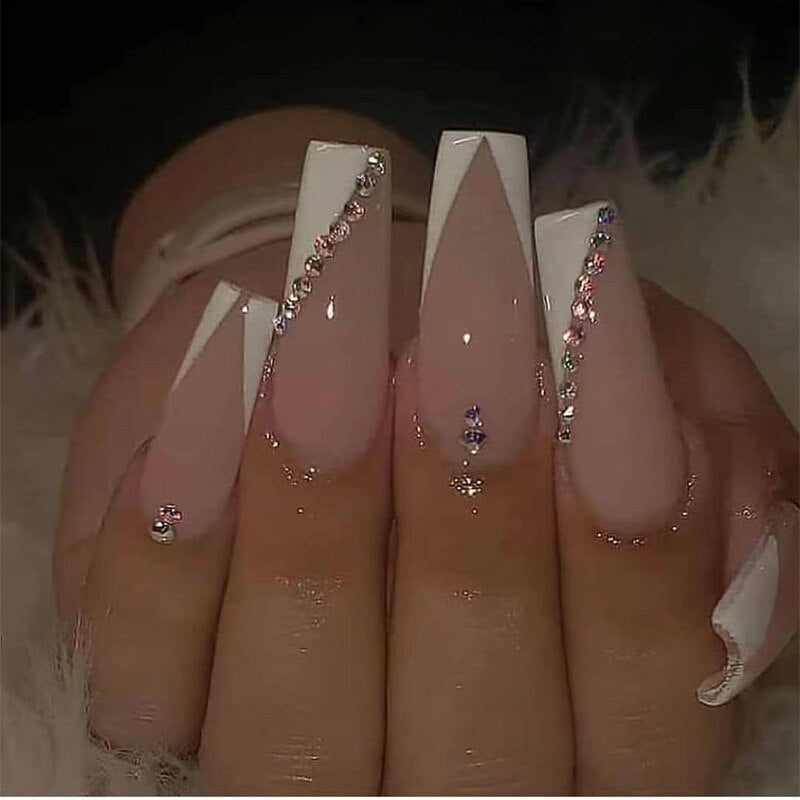 24 pçs/caixa de unhas postiças com cola destacável - longas bailarina unhas postiças com design reutilizável.