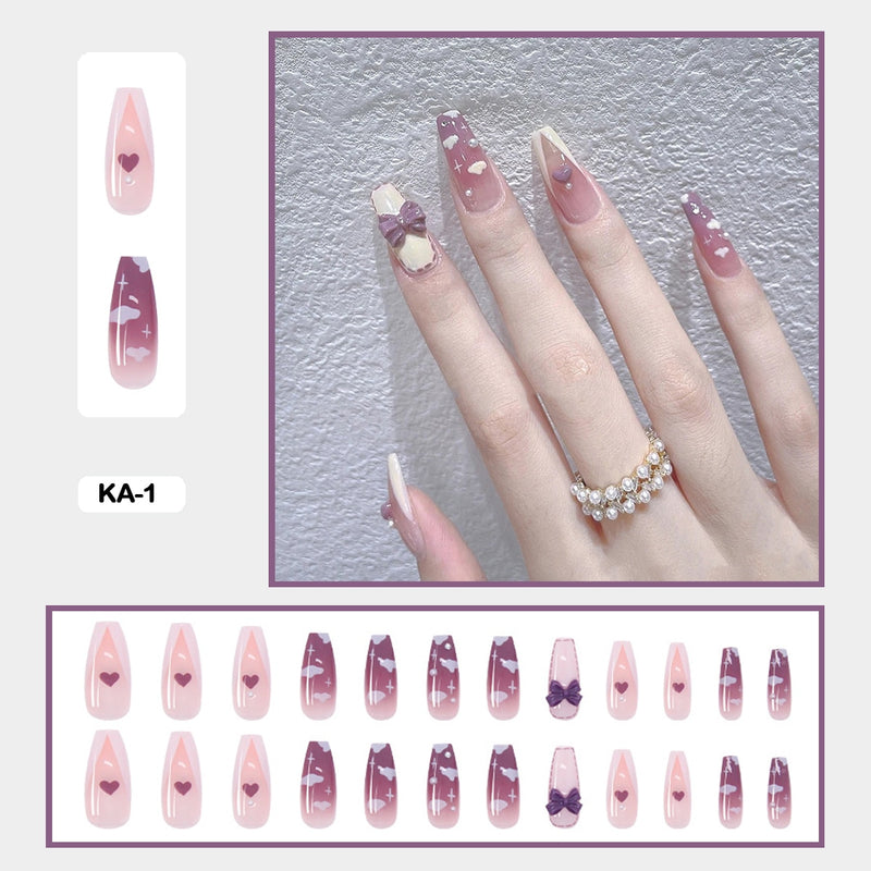 24 pçs/caixa de unhas postiças - Nail Art reutilizáveis - Unhas auto adesivas.