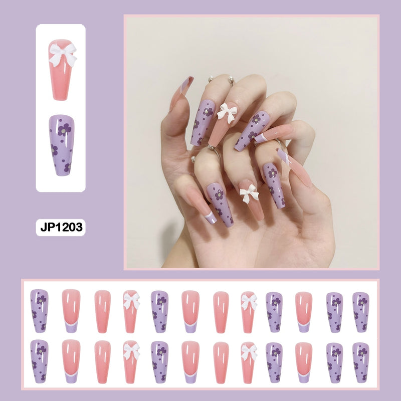 24 pçs/caixa de unhas postiças - Nail Art reutilizáveis - Unhas auto adesivas.