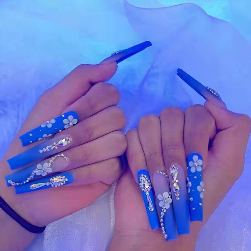 24 pçs/caixa de unhas postiças com cola destacável - longas bailarina unhas postiças com design reutilizável.