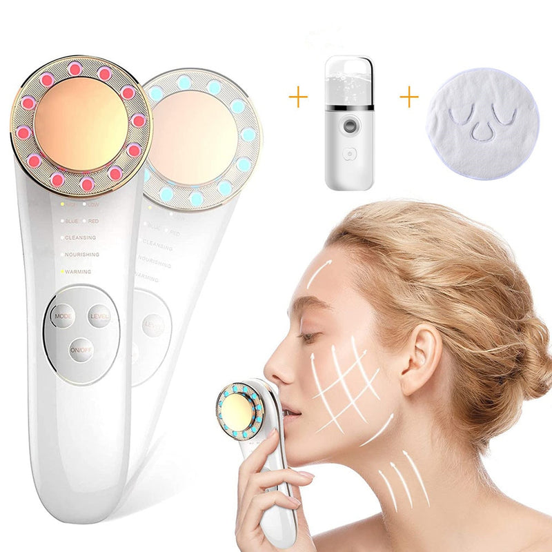 7 em 1 Massageador Facial - Dispositivo de Beleza e Led Terapia de Luz com Microcorrente - Elevador Facial de Alta Frequência Anti-rugas - Cuidados com os olhos.