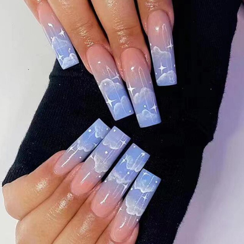 24 pçs/caixa de unhas postiças com cola destacável - longas bailarina unhas postiças com design reutilizável.