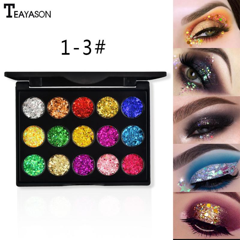 15 Cores  Diamante e Lantejoulas - Paleta de Sombras com Glitter à Prova D' Água Rosto Clavícula Iluminador - Sombra para os Olhos.