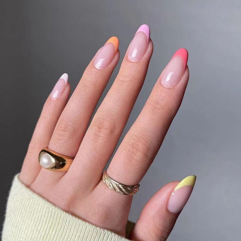 24 Pçs de Cabeça Oval de Unhas Postiças - Rosa Amêndoa. Unhas Falsas Artificiais Com Cola Cobertura Completa.