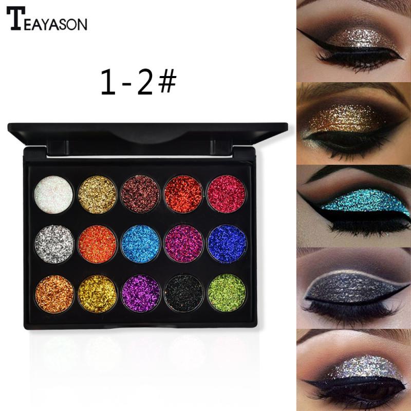 15 Cores  Diamante e Lantejoulas - Paleta de Sombras com Glitter à Prova D' Água Rosto Clavícula Iluminador - Sombra para os Olhos.