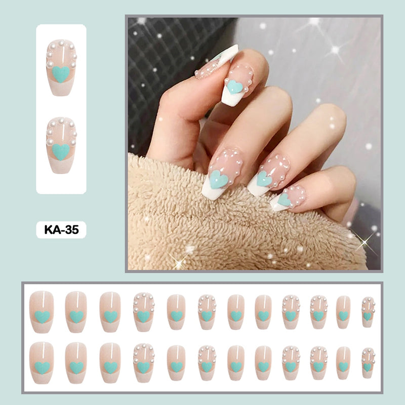 24 pçs/caixa de unhas postiças - Nail Art reutilizáveis - Unhas auto adesivas.