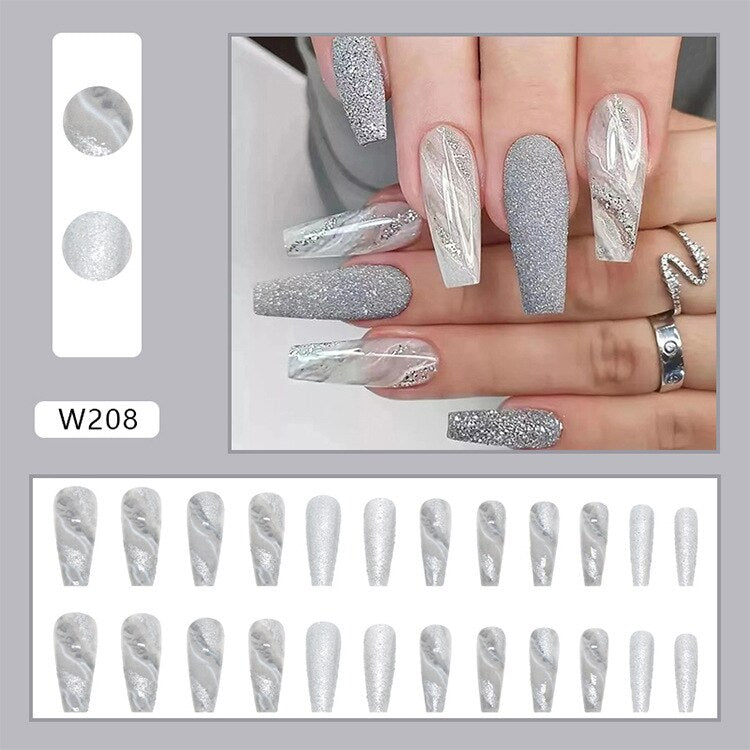 24 pçs/caixa de unhas postiças com cola destacável - longas bailarina unhas postiças com design reutilizável.