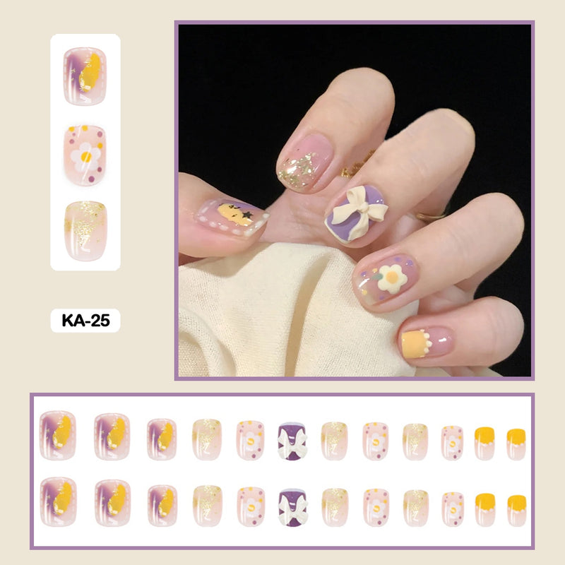 24 pçs/caixa de unhas postiças - Nail Art reutilizáveis - Unhas auto adesivas.