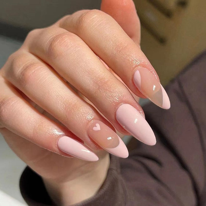 24 Pçs de Cabeça Oval de Unhas Postiças - Rosa Amêndoa. Unhas Falsas Artificiais Com Cola Cobertura Completa.