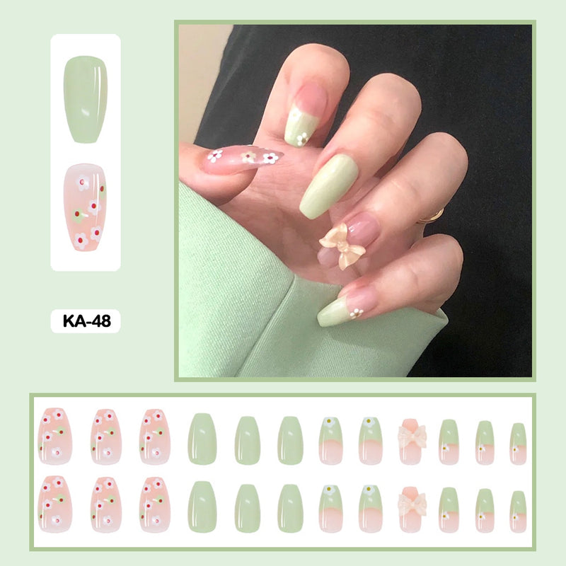 24 pçs/caixa de unhas postiças - Nail Art reutilizáveis - Unhas auto adesivas.