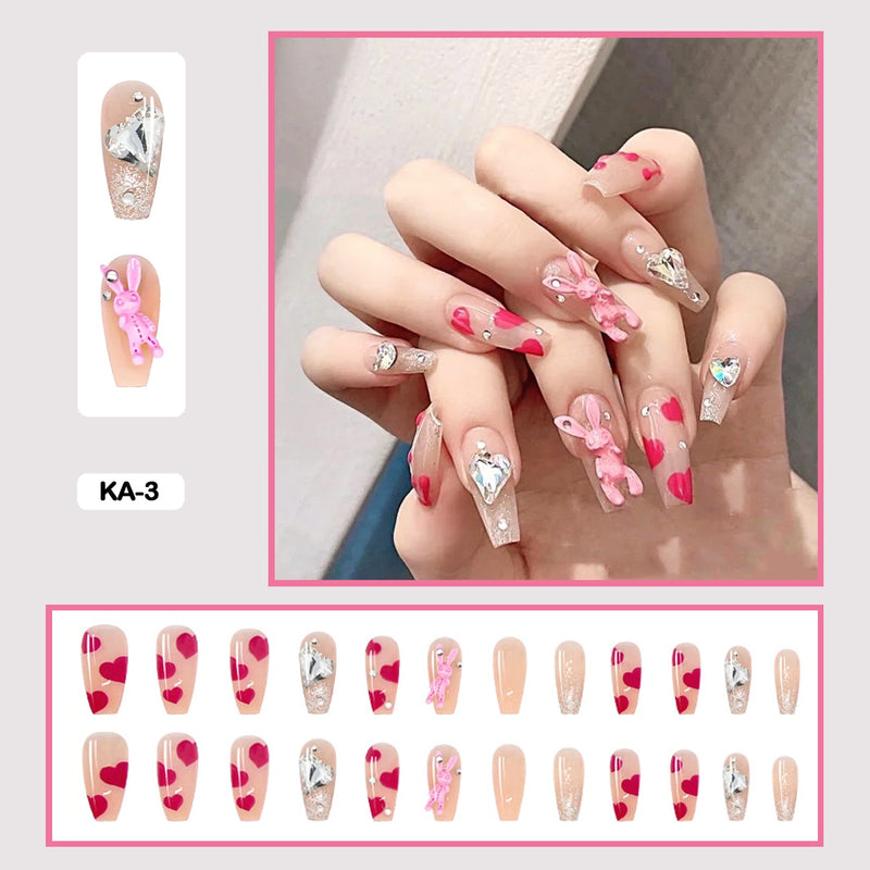 24 pçs/caixa de unhas postiças - Nail Art reutilizáveis - Unhas auto adesivas.