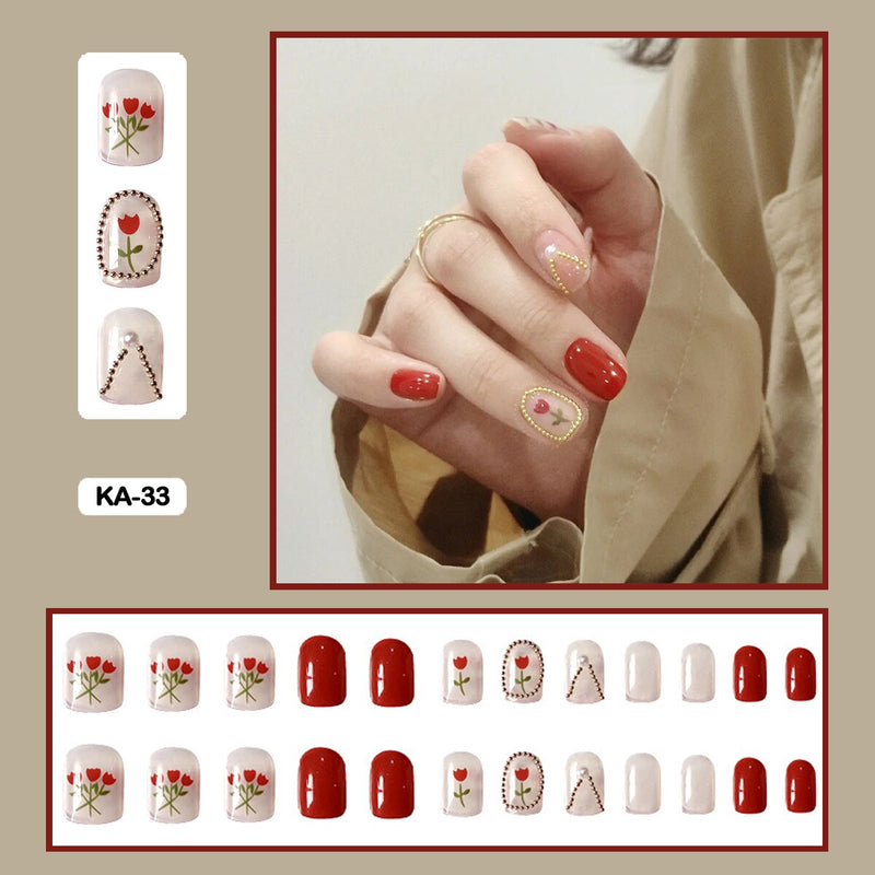 24 pçs/caixa de unhas postiças - Nail Art reutilizáveis - Unhas auto adesivas.