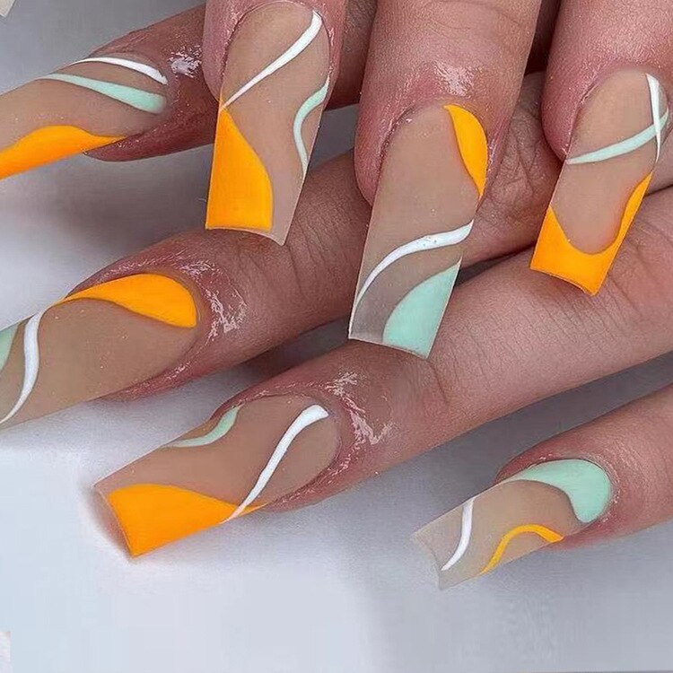 24 pçs/caixa de unhas postiças com cola destacável - longas bailarina unhas postiças com design reutilizável.