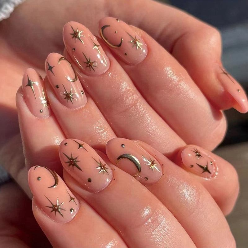 24Pcs Unhas Postiças Comprimento Médio - Bailarina Cor Nude e Rosa Unhas com cola de pressão.