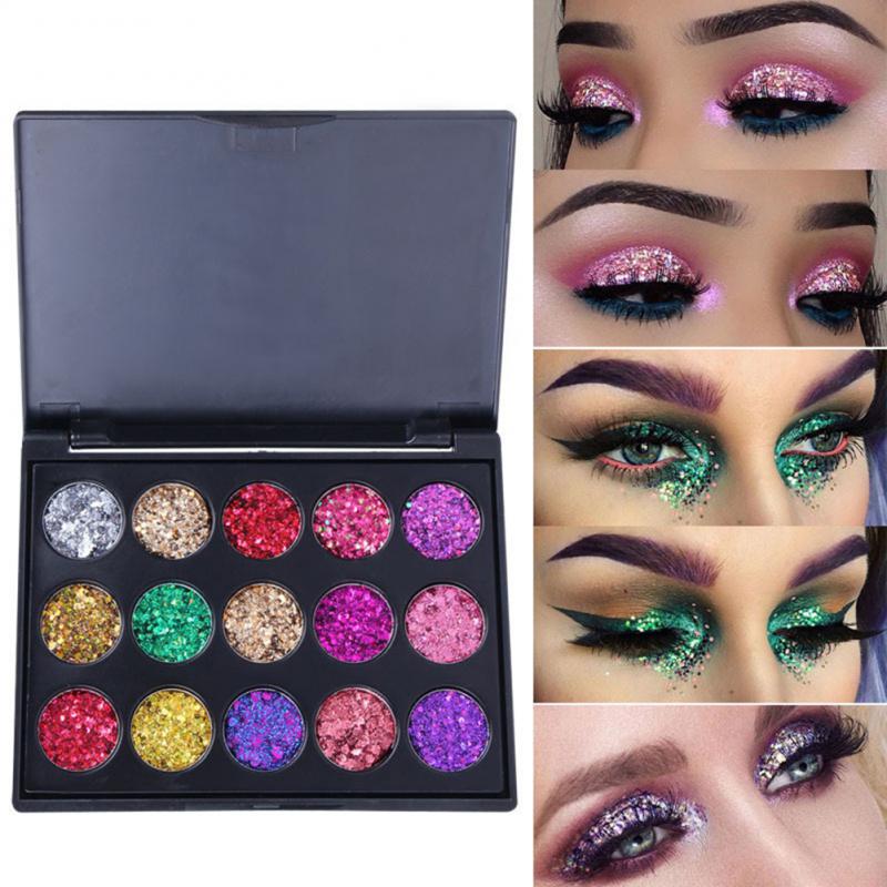 15 Cores  Diamante e Lantejoulas - Paleta de Sombras com Glitter à Prova D' Água Rosto Clavícula Iluminador - Sombra para os Olhos.