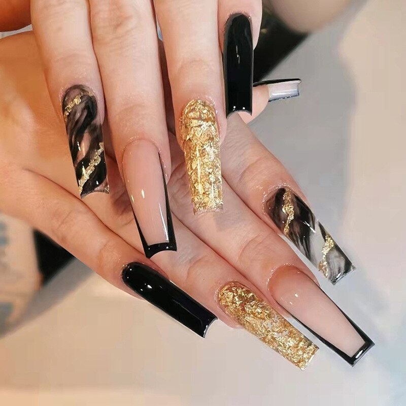 24 pçs/caixa de unhas postiças com cola destacável - longas bailarina unhas postiças com design reutilizável.