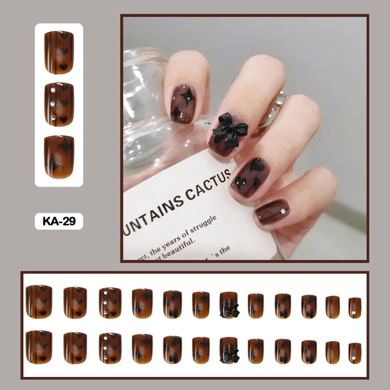 24 pçs/caixa de unhas postiças - Nail Art reutilizáveis - Unhas auto adesivas.