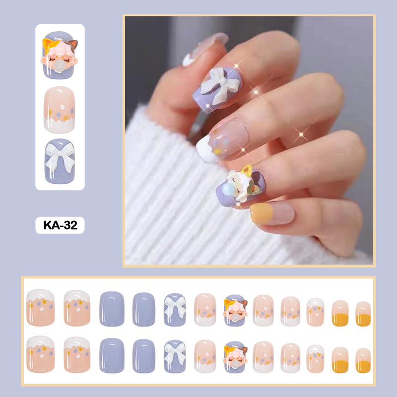 24 pçs/caixa de unhas postiças - Nail Art reutilizáveis - Unhas auto adesivas.