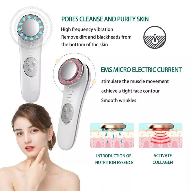 7 em 1 Massageador Facial - Dispositivo de Beleza e Led Terapia de Luz com Microcorrente - Elevador Facial de Alta Frequência Anti-rugas - Cuidados com os olhos.