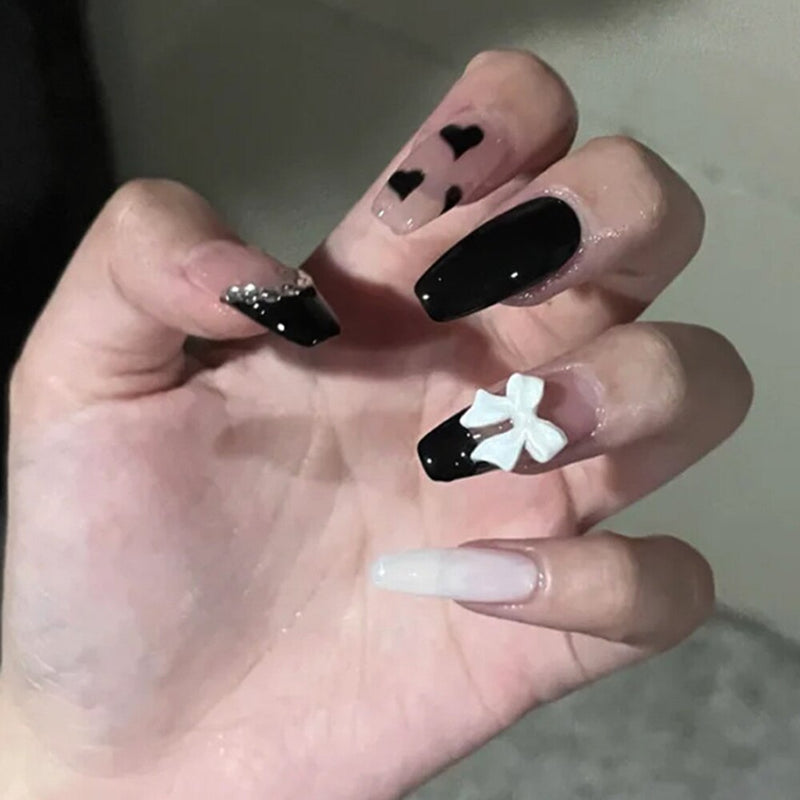 24 peças Unhas postiças de comprimento médio - Cobertura completa.