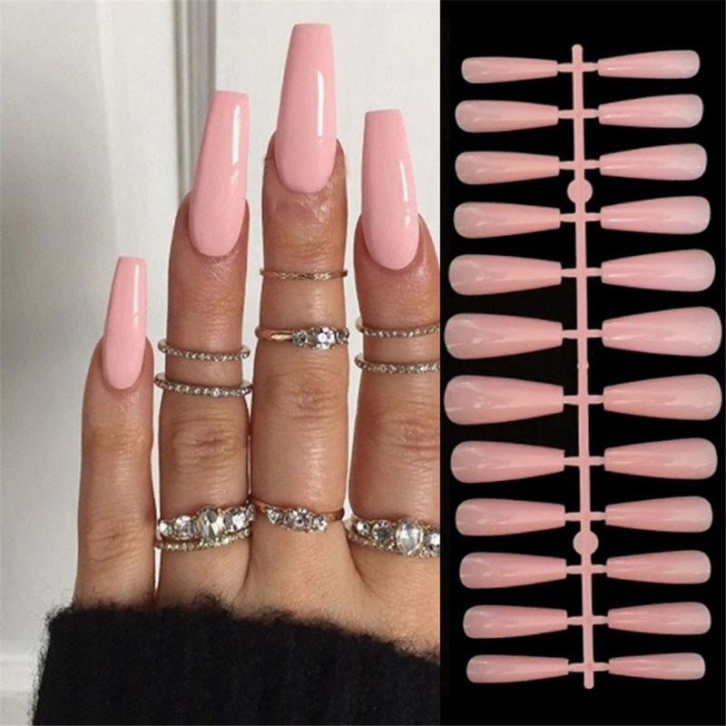 24 pçs/caixa charmosas unhas postiças, adesivas, cobertura completa, destacável, unhas acrílicas.