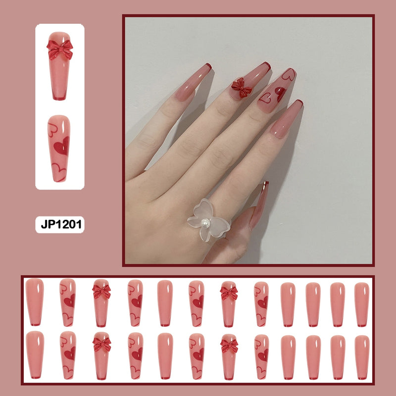 24 pçs/caixa de unhas postiças - Nail Art reutilizáveis - Unhas auto adesivas.