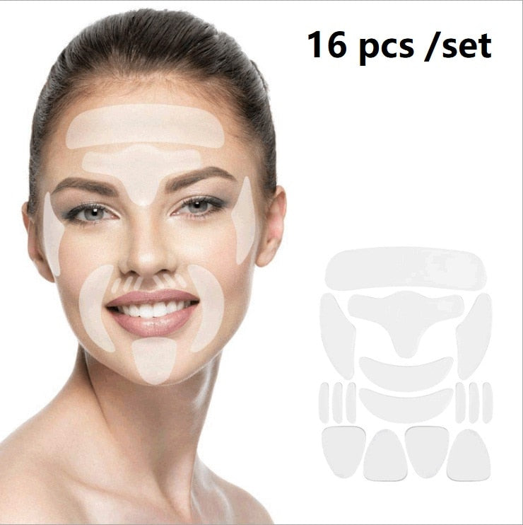 Silicone Reutilizável Anti-rugas: rosto, testa, bochecha, queixo. Adesivo anti-envelhecimento facial, lifting patches.