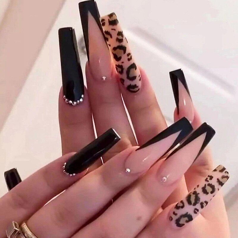 24 pçs/caixa de unhas postiças com cola destacável - longas bailarina unhas postiças com design reutilizável.