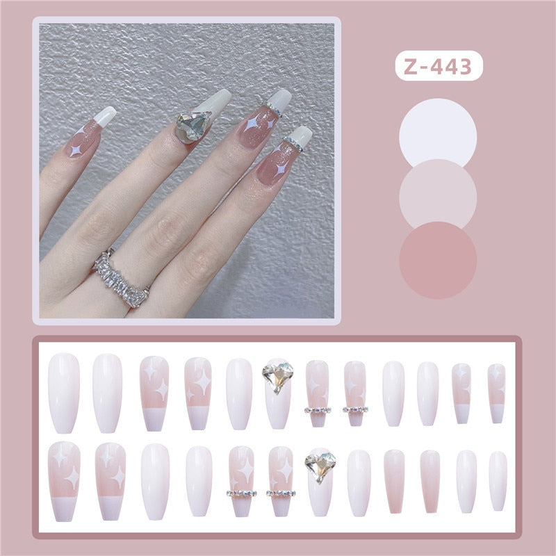 24 unidades de Unhas postiças decoradas com borboletas, manicure fashion, cobertura completa de acrílico para meninas.