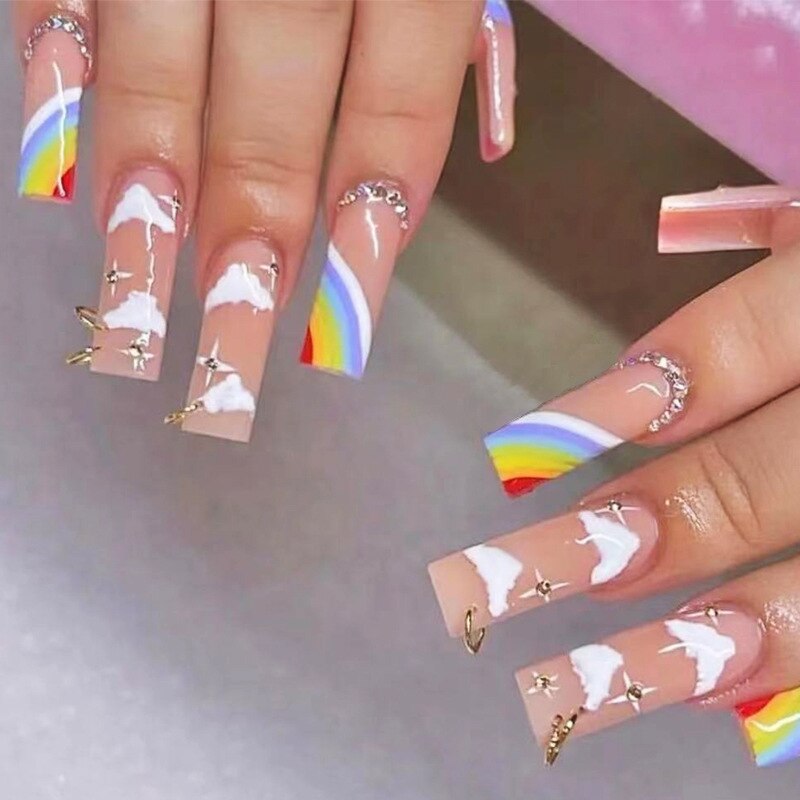 24 pçs/caixa de unhas postiças com cola destacável - longas bailarina unhas postiças com design reutilizável.