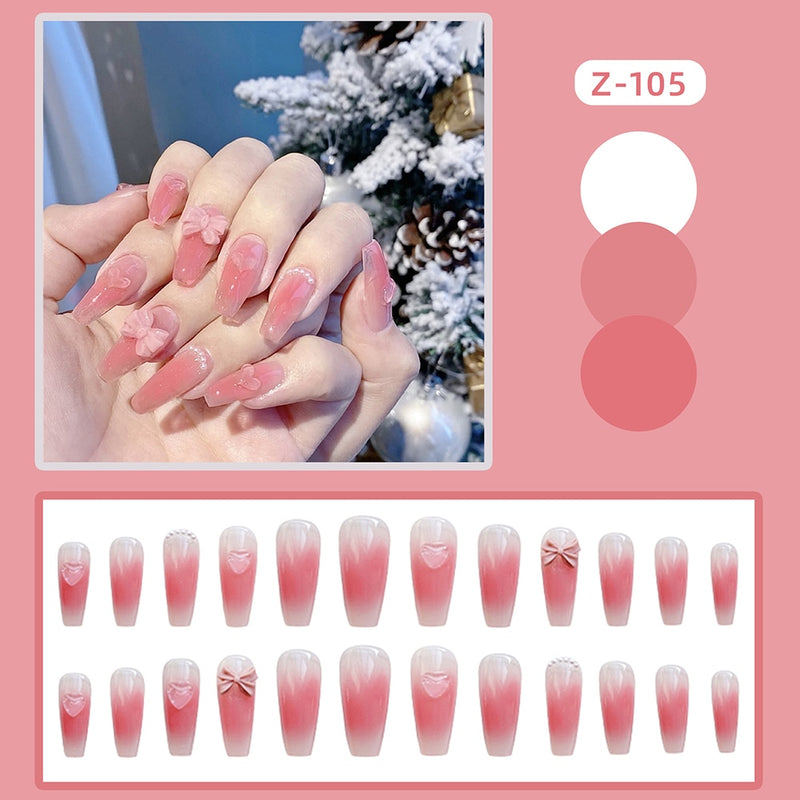 24 unidades de Unhas postiças decoradas com borboletas, manicure fashion, cobertura completa de acrílico para meninas.