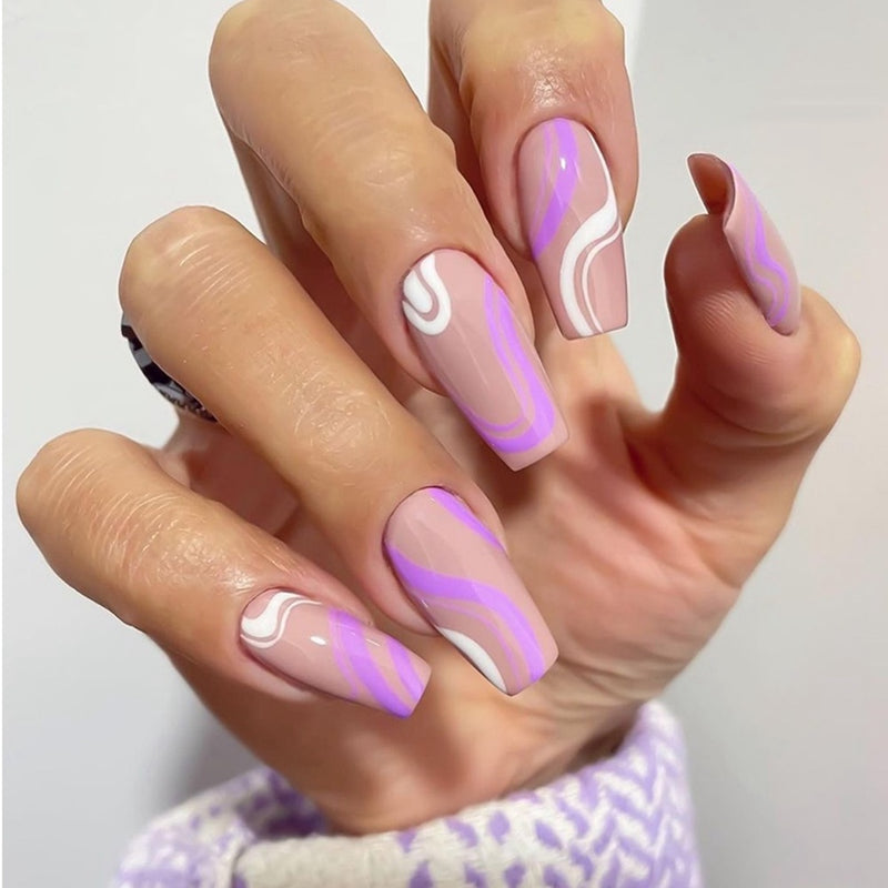 24Pcs Unhas Postiças Comprimento Médio - Bailarina Cor Nude e Rosa Unhas com cola de pressão.