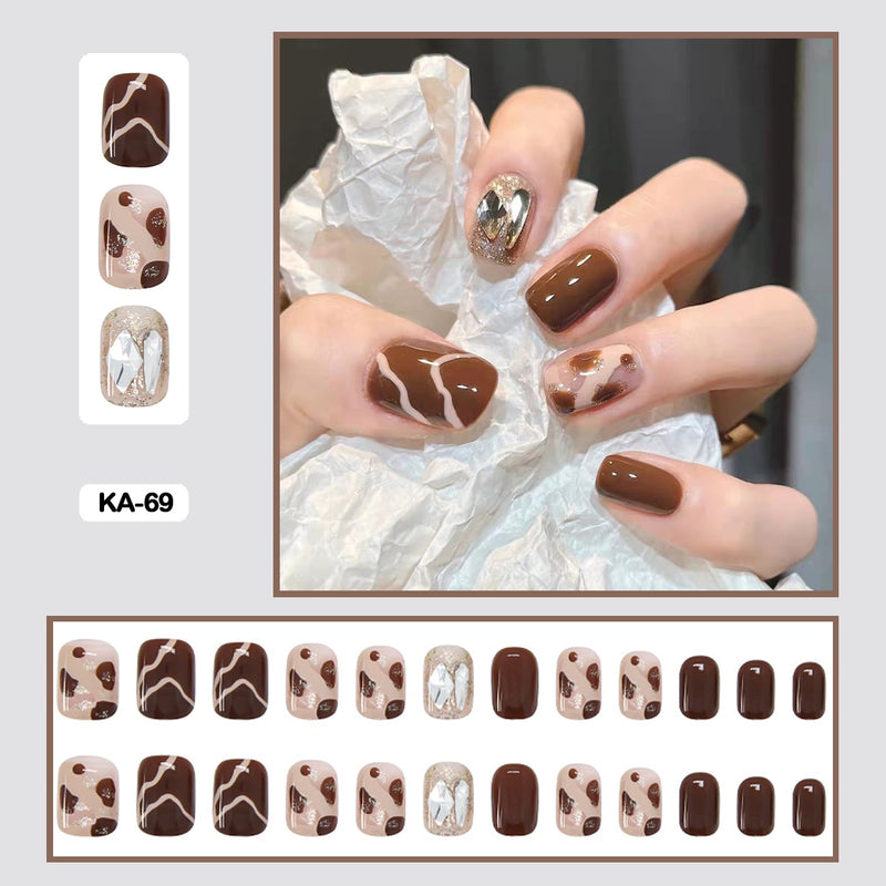 24 pçs/caixa de unhas postiças - Nail Art reutilizáveis - Unhas auto adesivas.