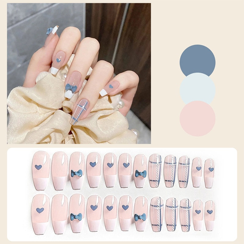 24 unidades de Unhas postiças decoradas com borboletas, manicure fashion, cobertura completa de acrílico para meninas.