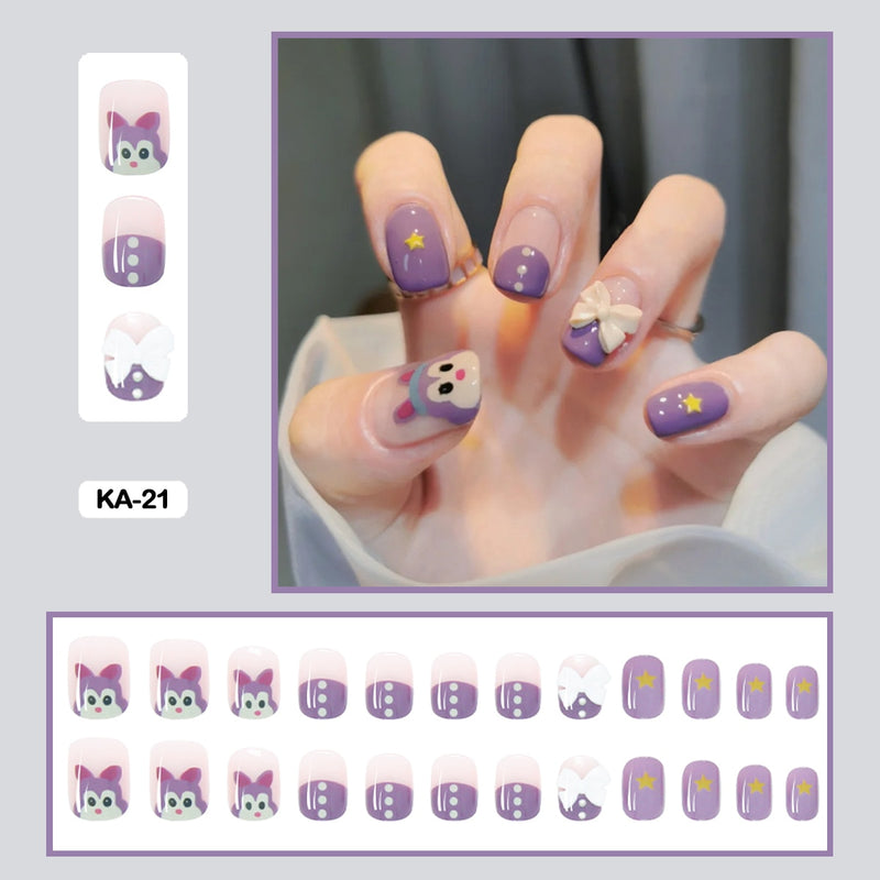 24 pçs/caixa de unhas postiças - Nail Art reutilizáveis - Unhas auto adesivas.