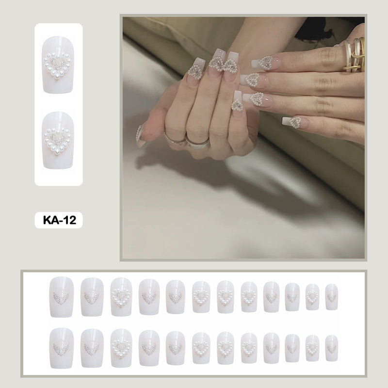 24 pçs/caixa de unhas postiças - Nail Art reutilizáveis - Unhas auto adesivas.