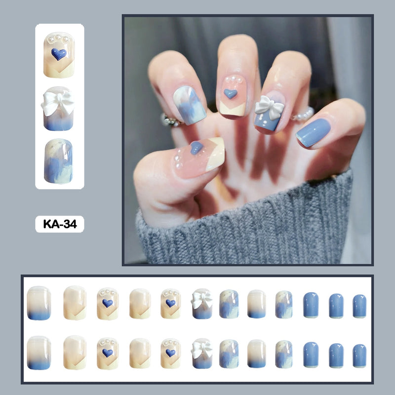 24 pçs/caixa de unhas postiças - Nail Art reutilizáveis - Unhas auto adesivas.