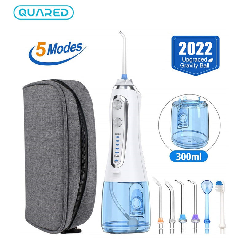 Irrigador oral de 5 modos, fio dental recarregável, fio dental portátil, jato de água, 300ml, limpador de dentes + 6 jatos.